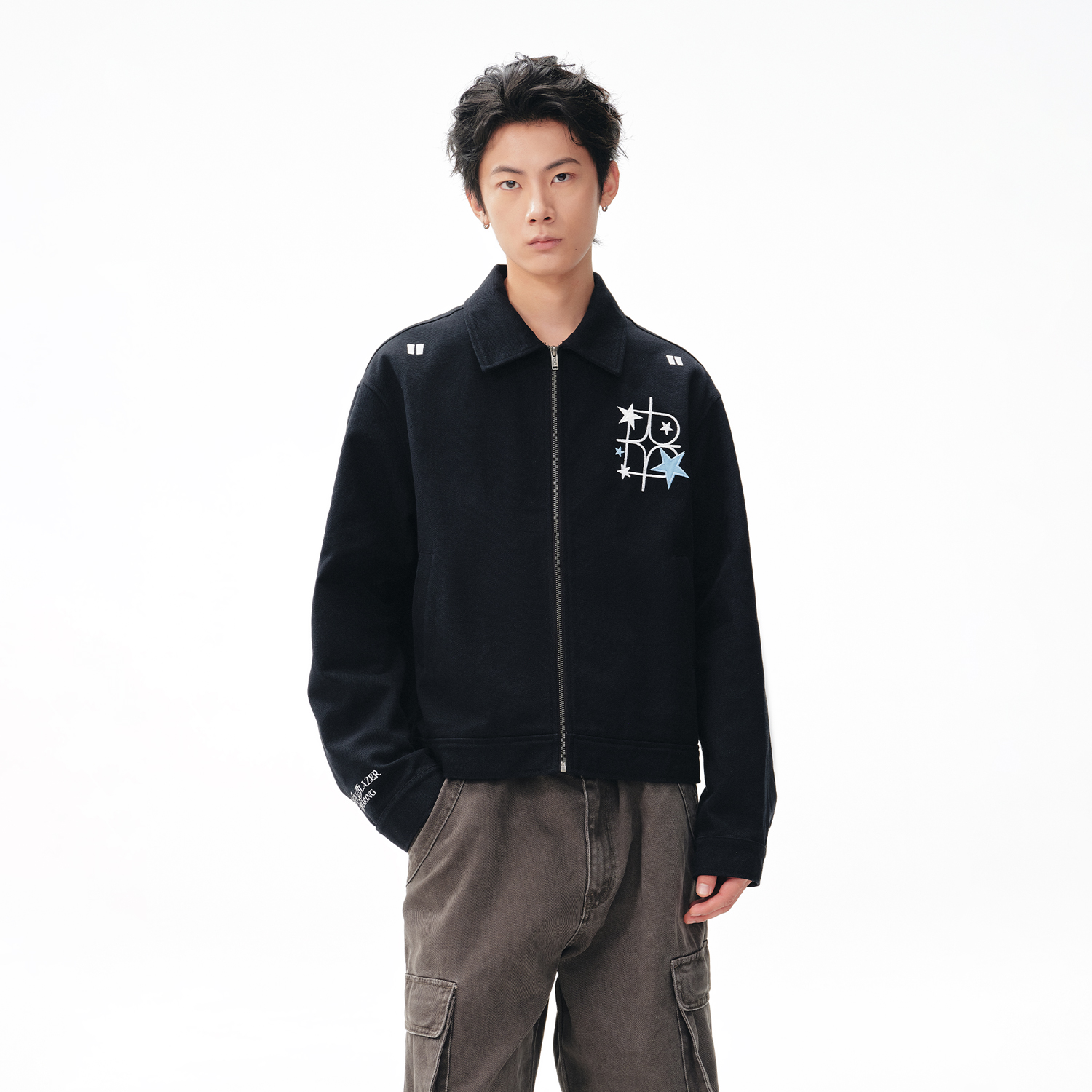 BIPOLAR星光刺绣贴皮夹克外套美式简约休闲上衣Cleanfit男新款秋 - 图0