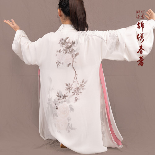 马蕾太极服新款彩绘墨牡丹三件套太极服武术表演服练功服男女夏秋 - 图2