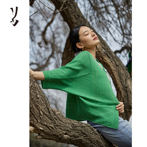 Say Ya【幻】玉炉茶烟 分片织镂空羊绒仿茶服 七分袖/空调房 - 图1