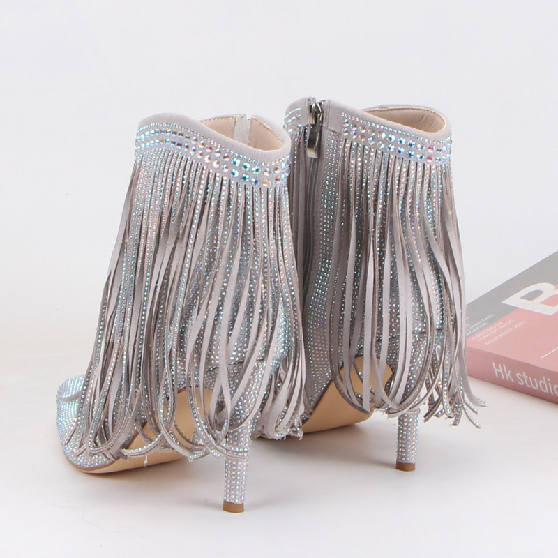 出口欧美女靴~满钻尖头侧拉链细跟流苏短靴性感魅力高端时装靴潮,淘宝优惠券,粉丝福利购,淘宝优惠卷