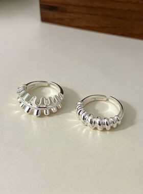 牛角包褶皱戒指女不规则立体韩系小众设计指环个性几何食指戒