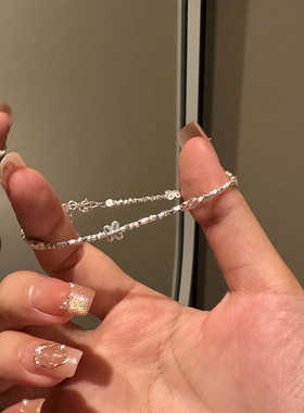 S925银蝴蝶碎银子手链女新款碎银几两简约高级感串珠手饰ins