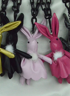 百搭布艺兔子熊项链皮质大链条