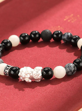 新品铜貔貅999银黑玛瑙白菩提手链女小众百搭高级感情侣手串