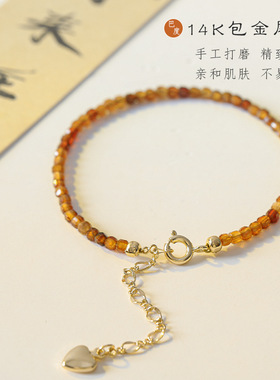 2mm石榴石招财手链女手链女极细招桃花水晶手串转运珠礼方糖