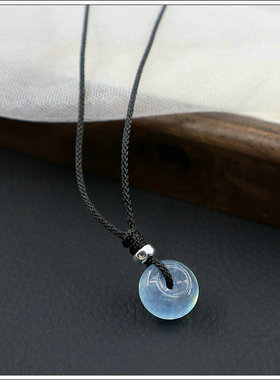 冰透甜甜圈~天然海蓝宝冰种平安扣项链女简约百搭大方三月幸运石