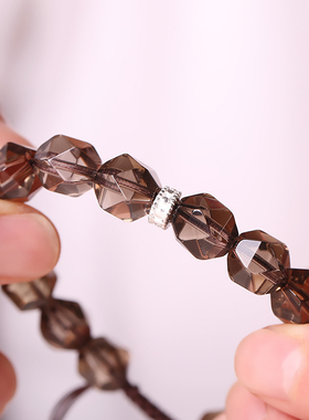 珠光宝气天然茶水晶手链女随行切面茶晶烟晶手串闪亮适合夏天的