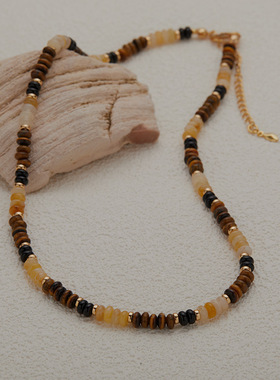 天然宝石虎眼东陵玉黑玛瑙彩宝串珠手链女搭配S925通体纯银新款