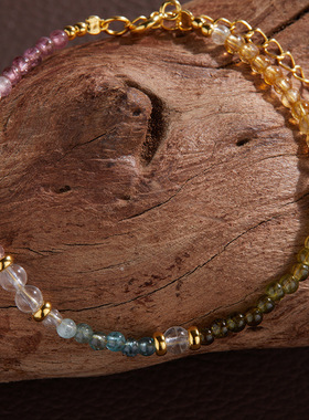 天然宝石碧玺彩宝手链女搭配S925通体纯银串珠小红书抖音直播新款