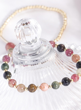 天然水晶手链女森系珍珠碧玺14k金转运珠手串小众简约手饰