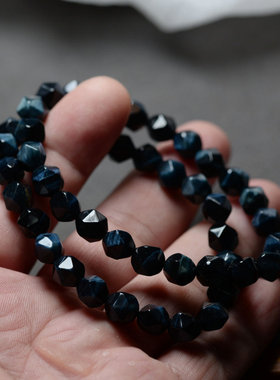 天然蓝虎眼石手链男女款南非鹰眼石刻面菱形虎睛石情侣手串木变石