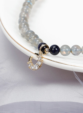 星月神话蓝砂石手链女水晶灰月光石多圈手串浪漫星空韩版个性礼物