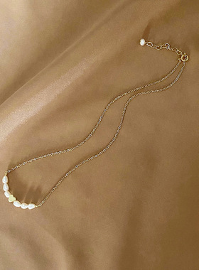 钛钢链真空电镀淡水珍珠项链爱心ins珍珠时尚设计款礼物锁骨链