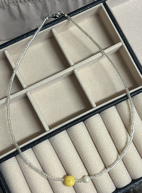 天然蜜蜡珍珠串珠古董珠项链女小众设计个性百搭锁骨链冷淡风颈链