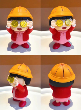 蜡笔小新手办桌面发财摆件工位搭子家居装饰车载中控公仔生日礼物