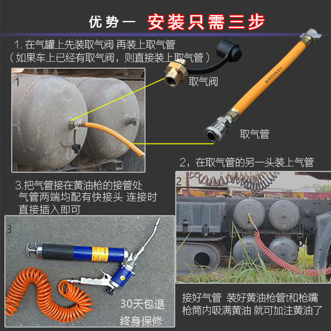 卡尔森气动打黄油枪头高压注油器挖机小型黄油机气压电动手动润滑 - 图2