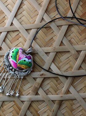 苗银女式老绣片毛衣链