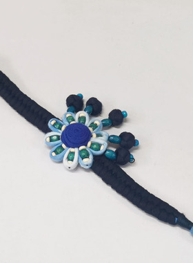 女式布艺串珠民族风蓝染手镯