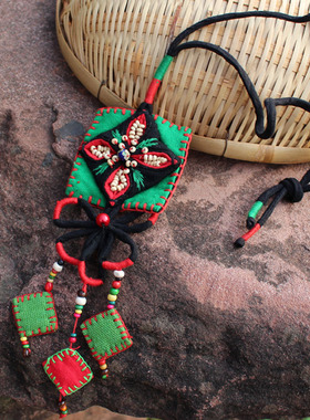 镶珠吊坠布艺轻巧女式复古项链