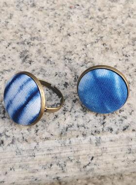 24年文创蓝染布艺可调节戒指