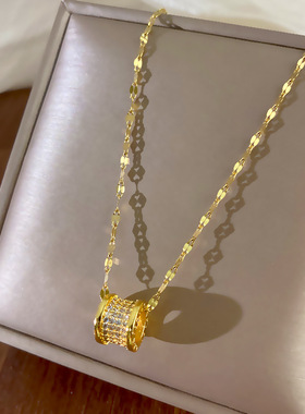 不掉色18K金色气质满钻大蛮腰项链女夏锁骨链轻奢小众设计高品质