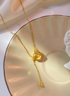 不掉色~18K金金色环环相扣项链女