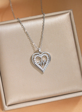 不掉色18K满钻心电图爱心项链女时尚轻奢高级感锁骨链大号毛衣链