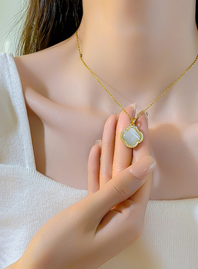 猫眼石四叶草项链女小众设计高级感锁骨链简约百搭温柔气质吊坠