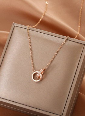双环项链女轻奢小众环环相扣满钻锁骨链高级感闺蜜情人节生日礼物