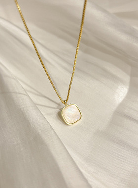 玫瑰的故事刘亦菲同款s925纯银方形白贝母项链女轻奢高级感锁骨链