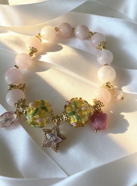 石秀堂原创设计天然芙蓉石粉色手链单圈手串送礼物正品【带证书】