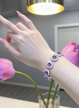 石秀堂原创设计紫色奥地利水晶手链女款单圈手串饰品礼物送女友