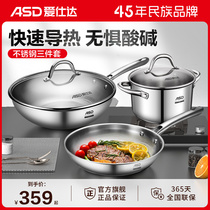 Love Shida Stainless Steel Brief About Three Pieces 304 Stainless Steel Frying Pan Tangpan Triple Steel Frying Pan Home Multifunction