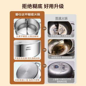 爱仕达鸳鸯锅/清汤锅火锅锅家用电磁炉专用锅加厚304不锈钢火锅盆