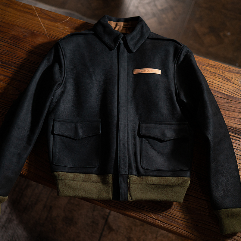 莫臣男士油蜡无涂层牛皮小翻领皮衣外套商务简约真皮春秋A2 - 图0