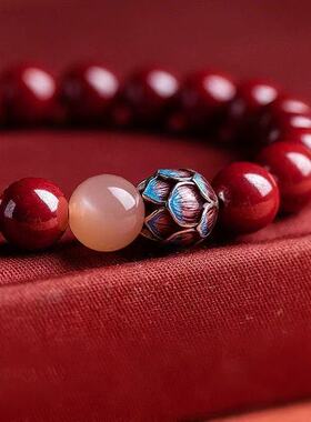 原矿朱砂莲花手链子高含量紫金砂帝王红砂本命年手串