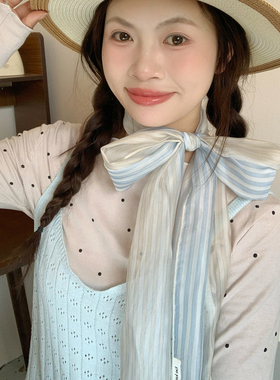夏季复古长条波点丝巾系脖领巾女