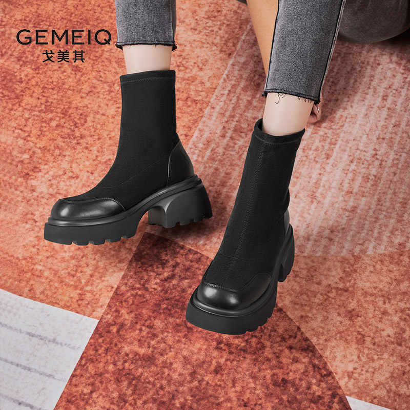 戈美其厚底增高小个子舒适春季新款绒面弹力瘦瘦靴高跟袜靴短靴女,淘宝优惠券,粉丝福利购,淘宝优惠卷