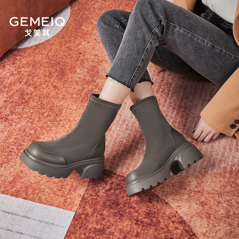 戈美其厚底增高小个子舒适春季新款绒面弹力瘦瘦靴高跟袜靴短靴女,淘宝优惠券,粉丝福利购,淘宝优惠卷