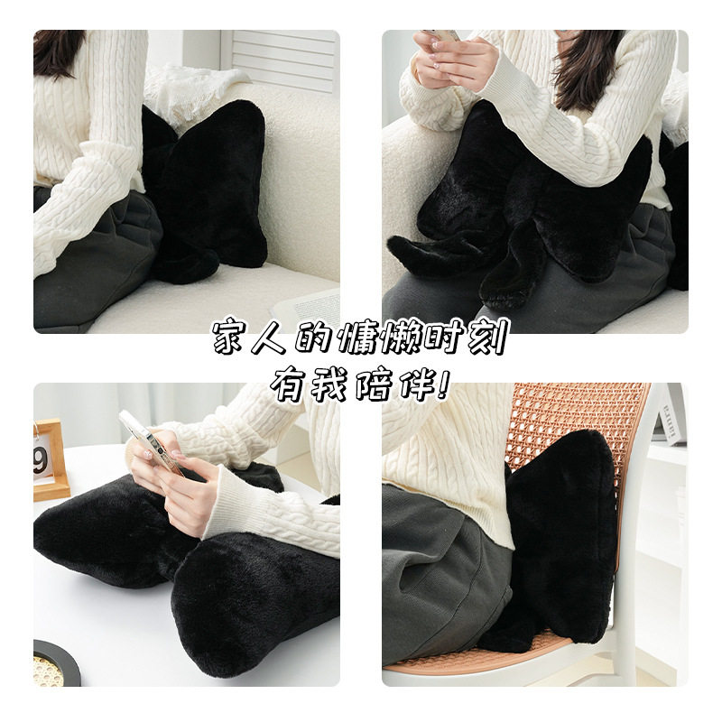 黑色蝴蝶结飘带沙发抱枕 仿兔毛舒适座椅靠枕ins风简约百搭靠背垫,淘宝优惠券,粉丝福利购,淘宝优惠卷