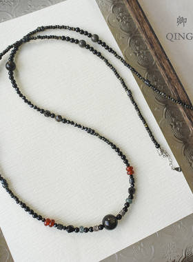 藏风黑耀石转运珠项链女