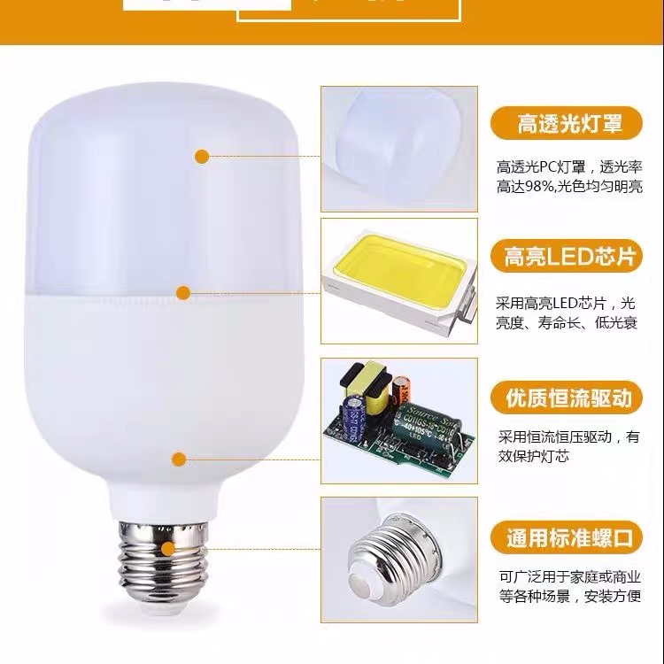 led灯泡超亮节能护眼E27螺口灯具大功率20W40W150W工厂家用照明灯 - 图0