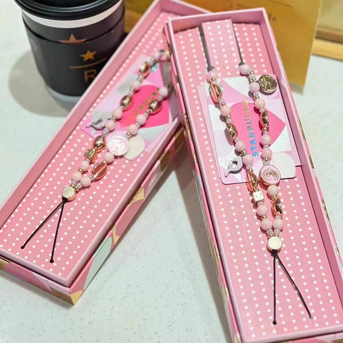 相机绳高级感手链情人节金属粉色爱心星巴链ins风明星同款联名巴克金属爱心星便携适用安卓挂链ccd安全绳防摔