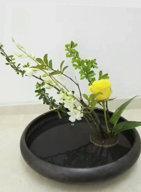 景德镇陶瓷浅花盆纯黑色特价包邮