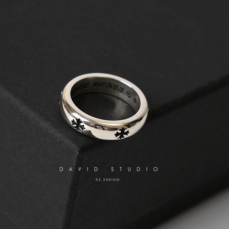 新David studio925纯银十字花光圈细窄做旧复古戒指silver ring - 图2