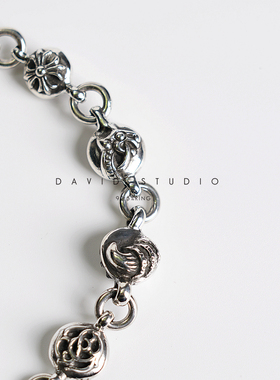 david 纯银S925十字架船锚童军花圆球大号拼接式情侣手链男女款