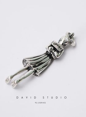 纯银网红骷髅中号潮人机车款项链