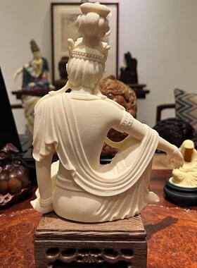 象牙果自在观音水月观音手工艺雕刻摆件中式水月观自在客厅摆件