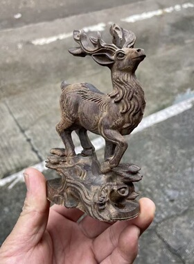 沉香木精雕一路亨通鹿摆件电视机柜摆件客厅装饰搬家乔迁礼物