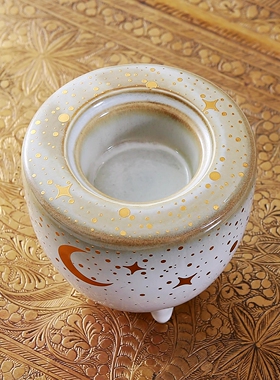 欧式工艺色釉镀金陶瓷三足烛台